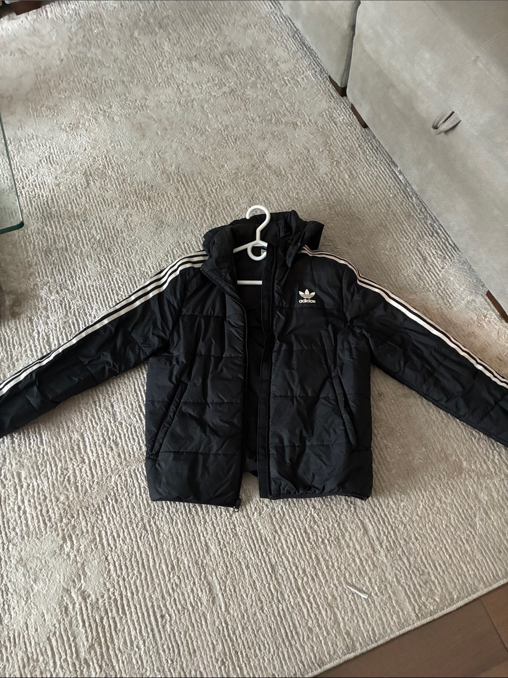 adidas Black Quilted Jacket with White Three-Stripes